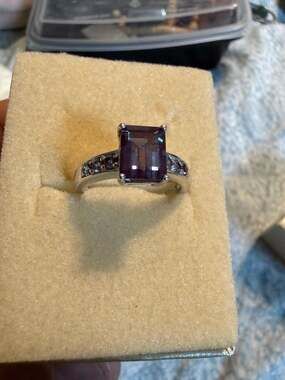 Bbj lab Alexandrite Emerald Cut Sterling Silver Ring with Side Stones. 7.5-8
